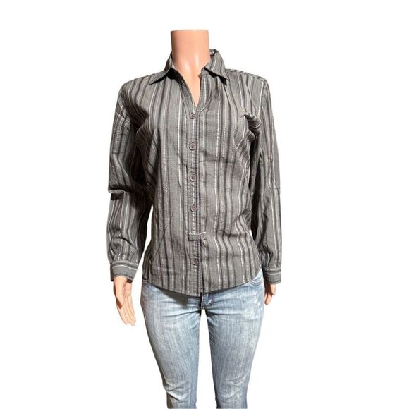 Pulp long sleeve ribbon grey stripe with darts button down Shirt M - Picture 1 of 5